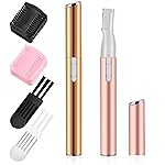 Chumia 2 Pcs Electric Eyebrow Trimmer Women Precision Face Razors Mini Shaver with Comb Christmas Women Gift Battery Operated Personal Epilator for Face Neck Fuzz Lips Leg(Gold, Light Pink)