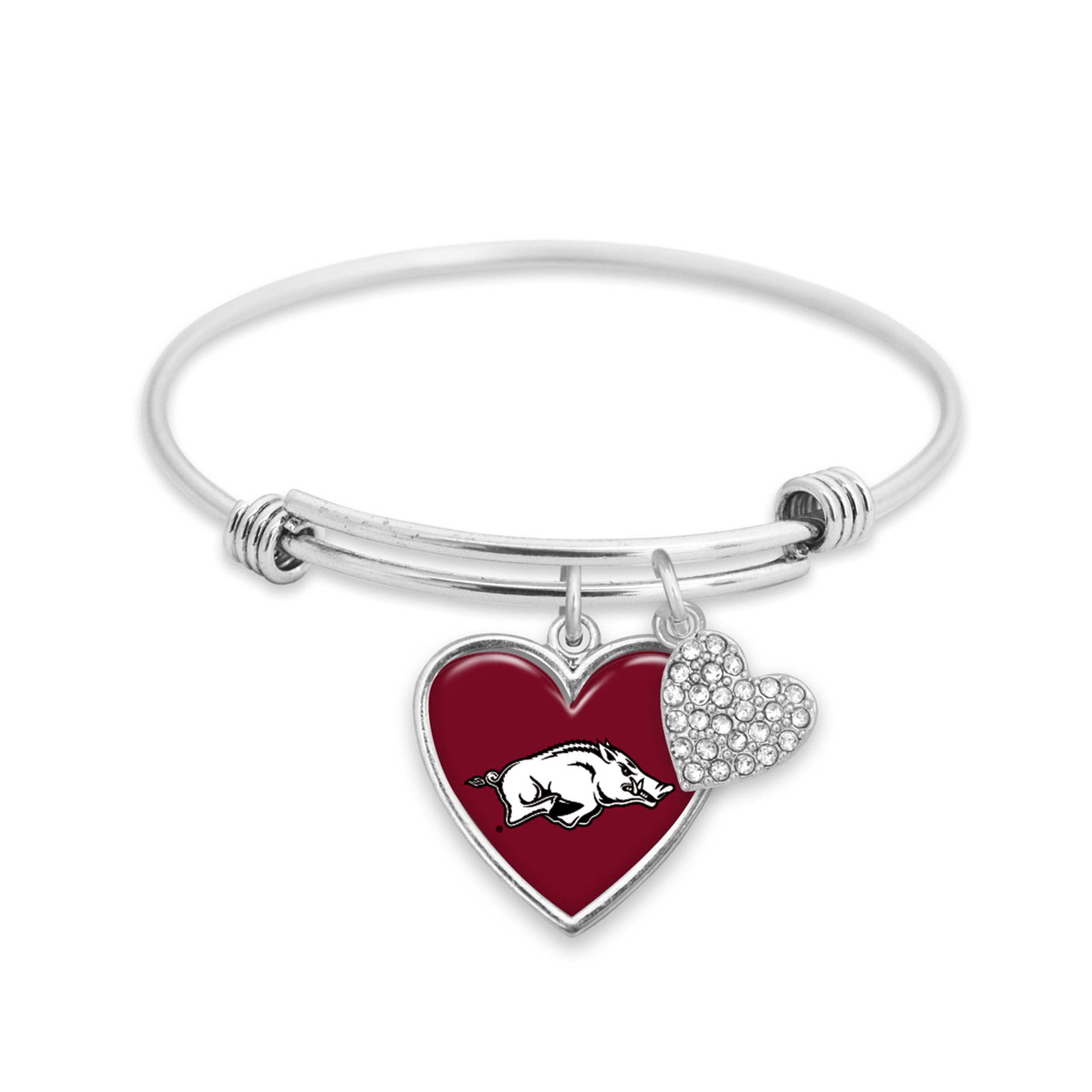 Arkansas Razorbacks Amara Crystal Heart Silver Bangle Adjustable Bracelet Jewelry Gift UA