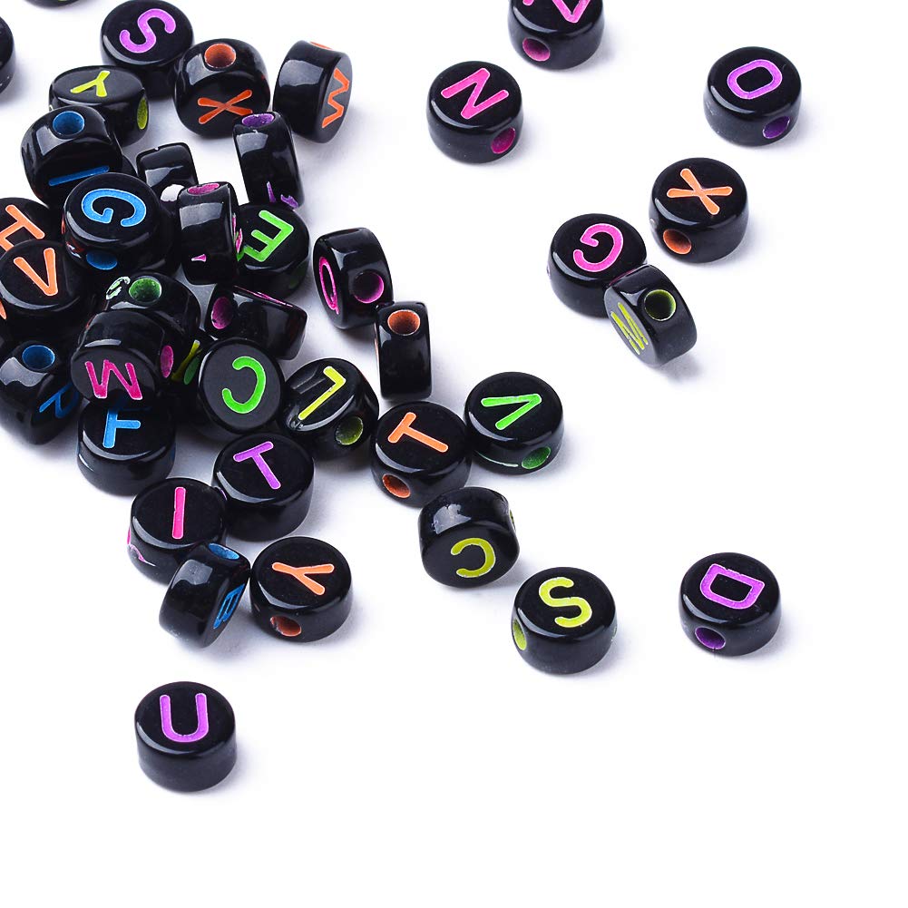 Cheriswelry Acrylic Letter Alphabet Beads Flat Round Disc Coin Pony Beads for DIY Jewelry Making, 1000 Pieces, 7mm Black