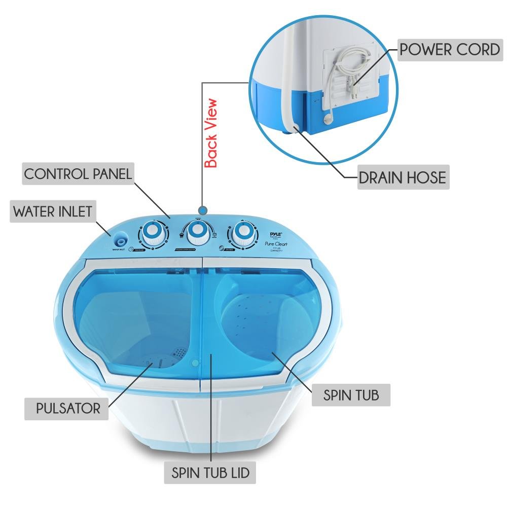 Pyle Upgraded Version Pyle Portable Washer & Spin Dryer Mini Washing Machine Twin Tubs Spin Cycle wHose 11lbs. Capacity 110V - Ideal For Compact Laundry product thumbnail 5