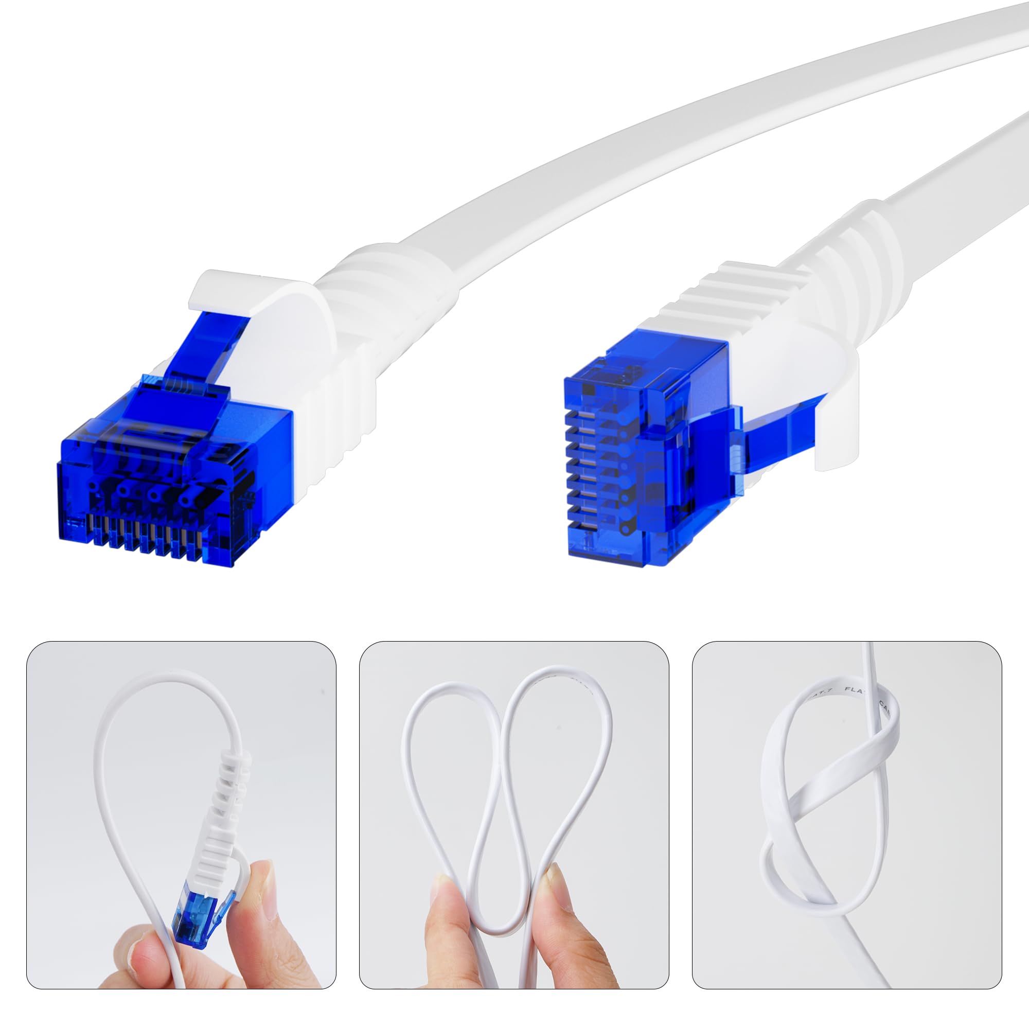 CAT6 Płaski kabel Ethernet 15m-biały, do użytku na zewnątrz i wewnątrz, kabel sieciowy Gigabit RJ45, PVC+LLDPE, wytrzymały na warunki atmosferyczne i promieniowanie UV, do routera