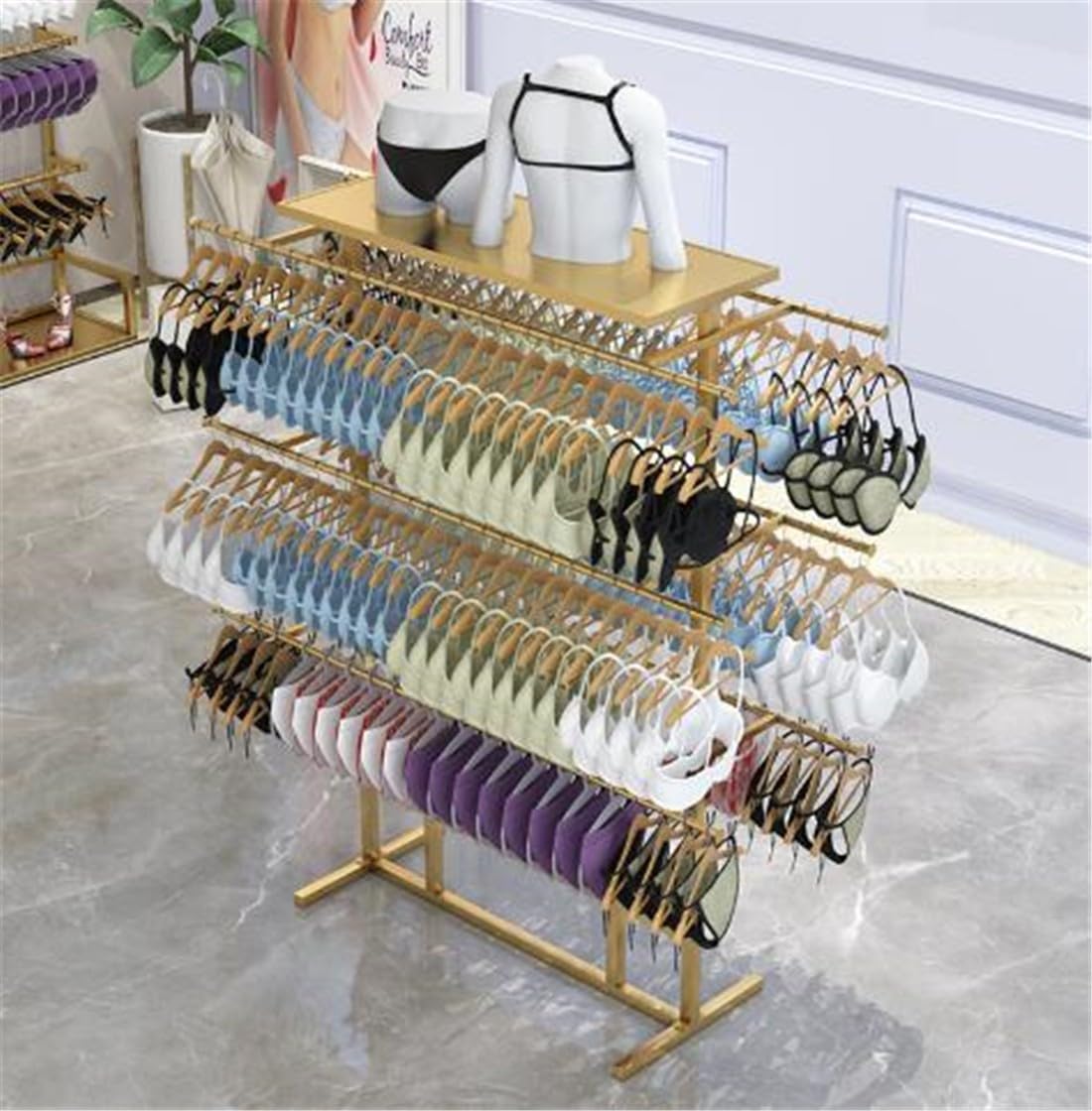 Espositori per negozi di abbigliamento Espositore per biancheria intima Espositori per biancheria intima indipendenti per negozi al dettaglio, Appendiabiti per reggiseni a 3 strati, Appendia