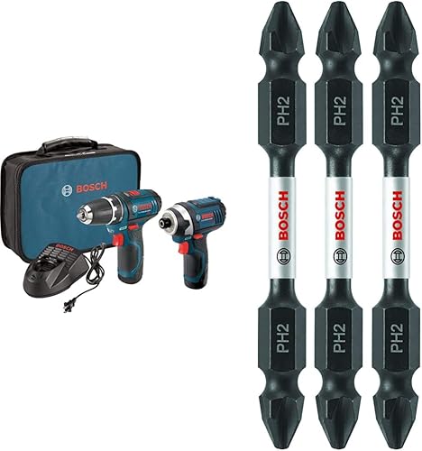 Bosch Kit combinado de herramientas eléctricas CLPK22-120 – Juego de herramientas inalámbricas de 12 voltios con 2 baterías, cargador y estuche e