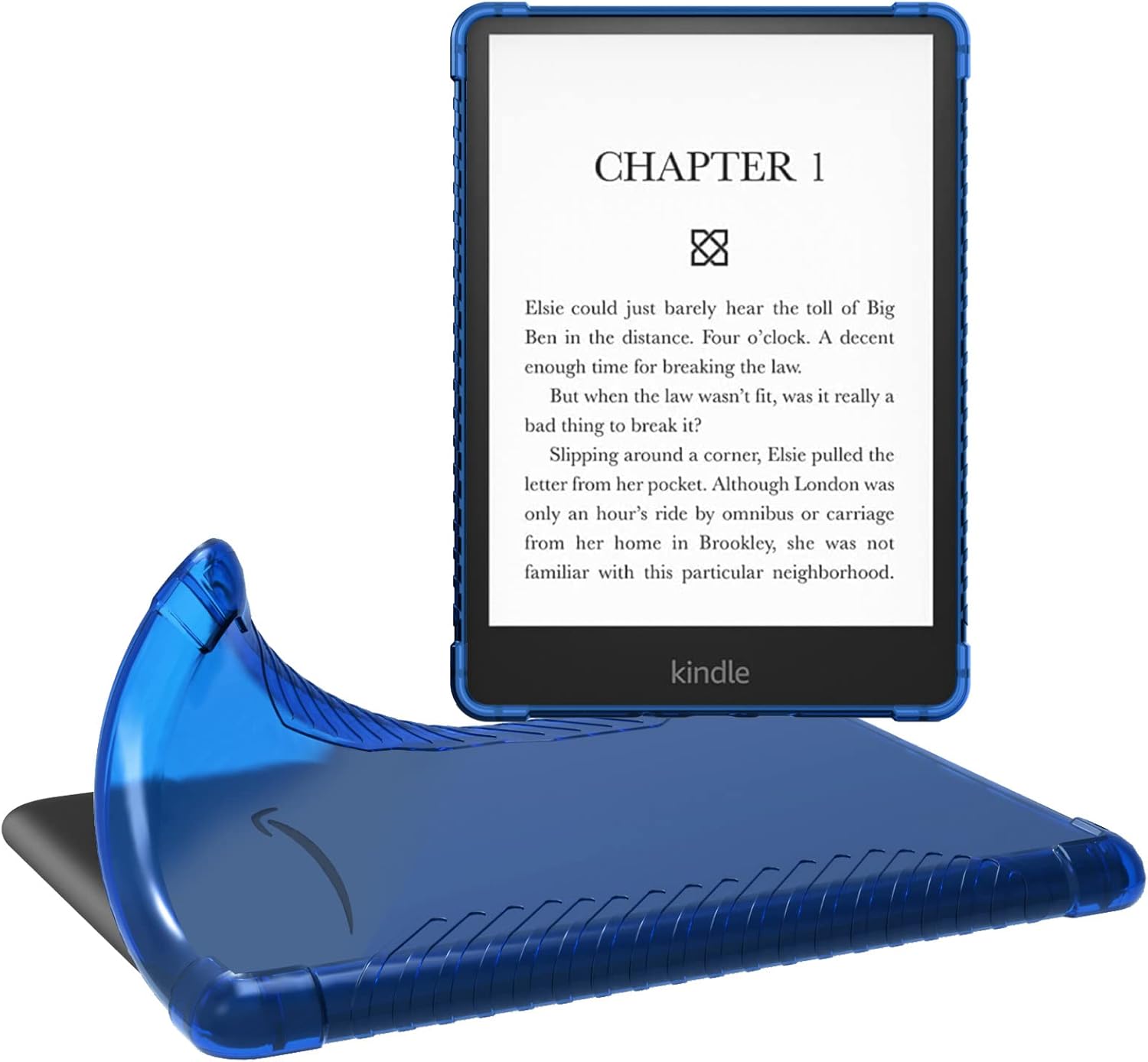 MoKo Case for 6.8″ Kindle Paperwhite (11th Generation-2021) and Kindle Paperwhite Signature Edition, Ultra Clear Soft Flexible Transparent TPU Skin Bumper Back Cover Shell, ClearNavyBlue