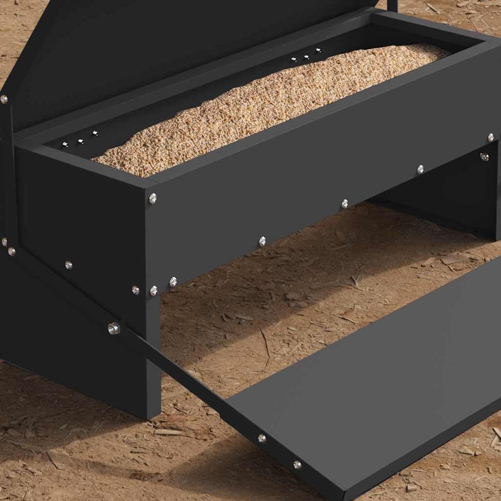 Comedero para gallinas de acero laminado en frío, negro, 48,5 x 39,5 x 19 cm, resistente, resistente a la intemperie, para interior y exterior, distribución automática de alimentos, diseño