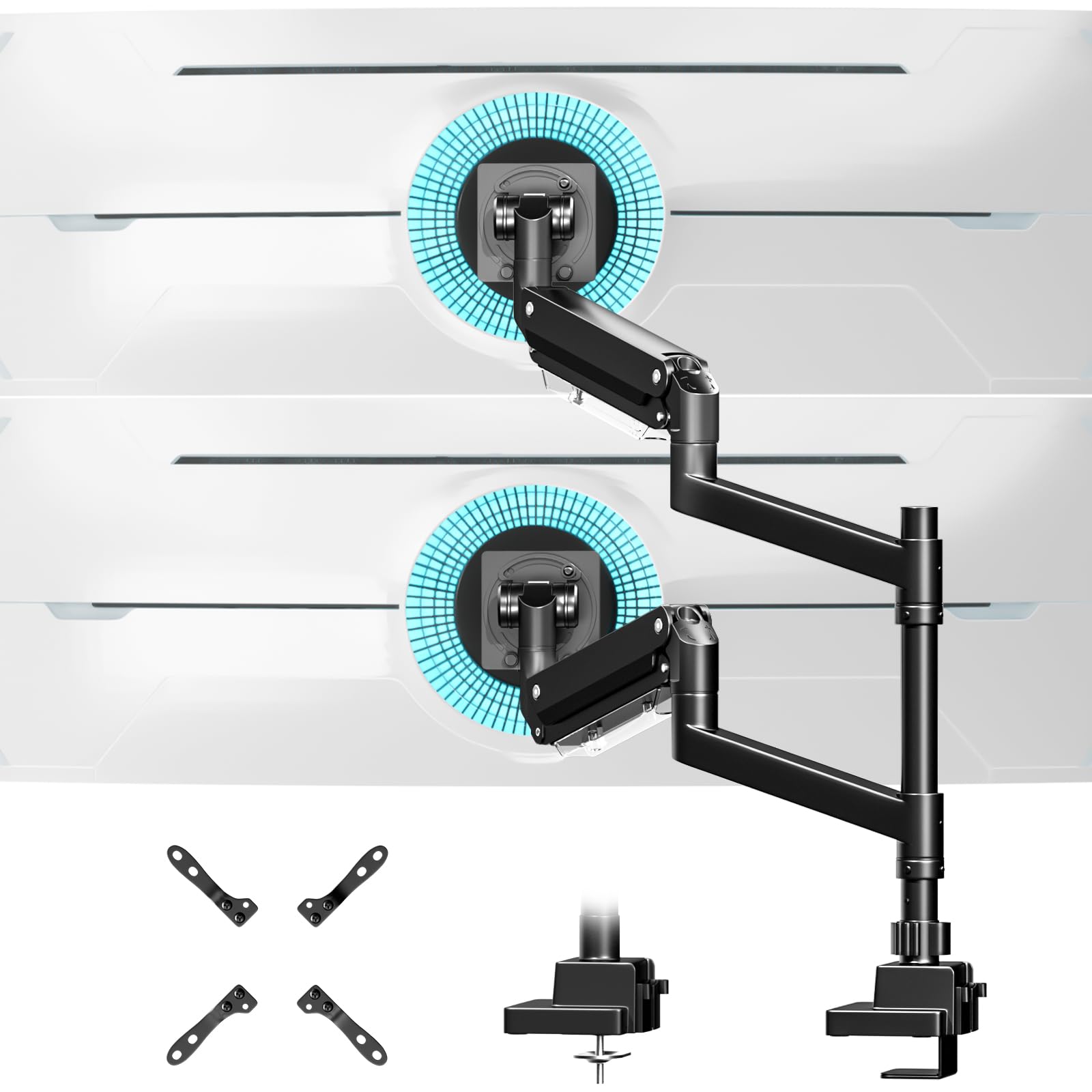 Soporte Monitor Doble Vertical para 24-57-Pulgadas - Brazo monitor doble de alta resistencia compatible con la Mayoría de Monitores Ultrawide, Ajustable Inclinar Girar, Peso 2-27kg, VESA 75/100/200 mm