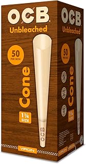 OCB Virgin Unbleached Pre-Rolled Rolling Paper Cones 1-1/4 (84mm) Size - 50 Cones