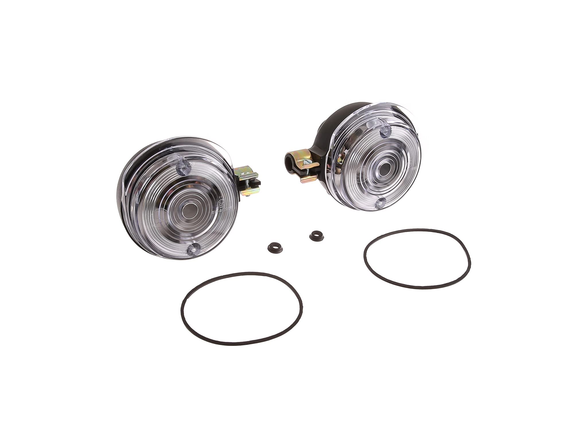 AKF Set: 4 weiße Blinker rund, komplett inkl. Blinkerträger verzinkt - für Simson S50, S51, S70