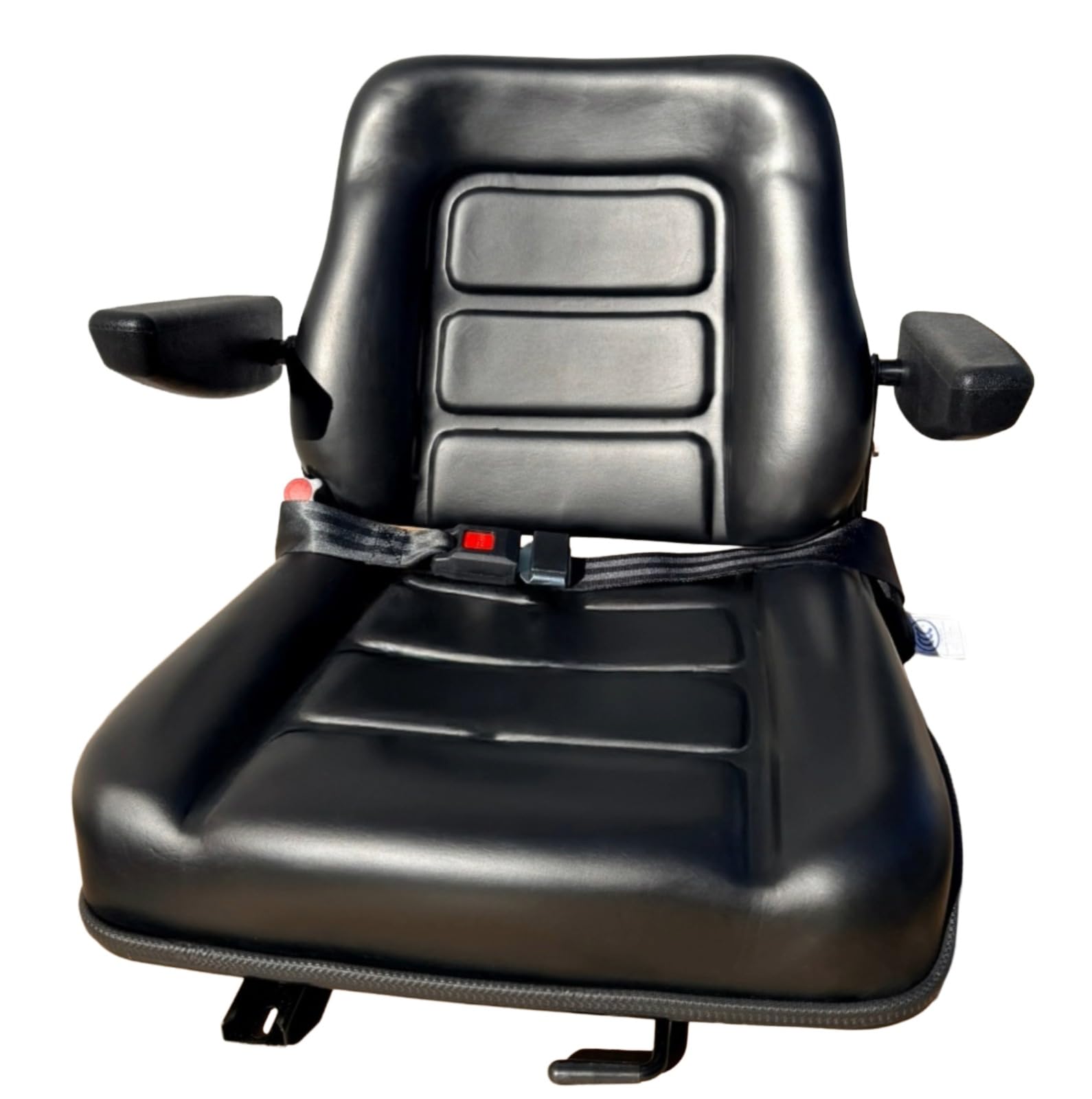 Asiento Universal para Carretilla Elevadora con Cinturón Fijo | Asiento PVC Negro con Reposabrazos | Compatible con Tractor, Excavadora y Maquinaria Industrial | Resistente e Impermeable