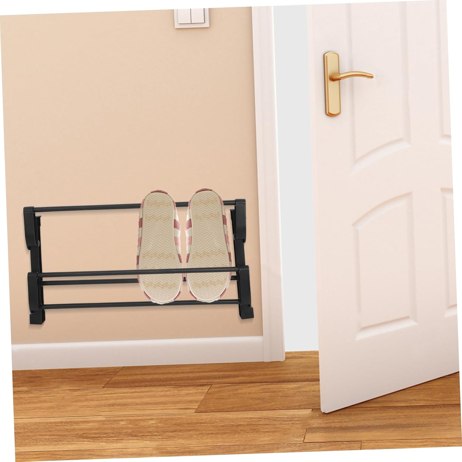 Alipis Shoe Rack for Wall Foldable Design No-Drill Mount Sneaker Shelves Rv Storage Plastic Metal Black