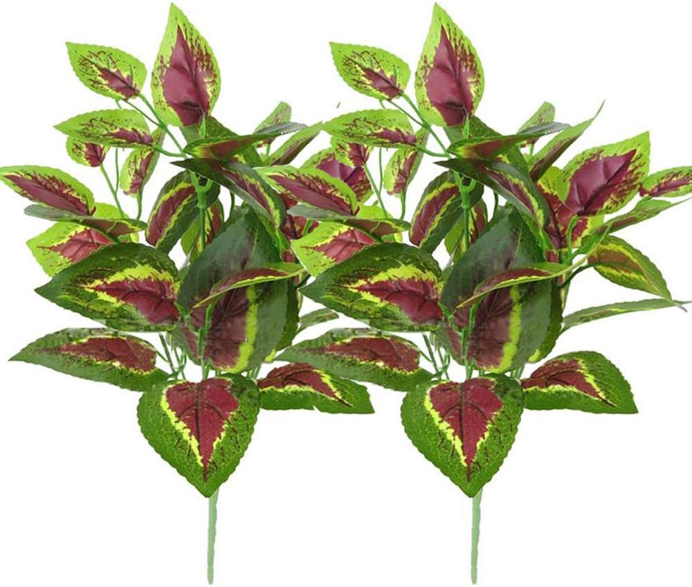 2Pack Artificial Flower 7 Fork Grass Green Plant Artificial Perilla Leaf Leaves Fake Flower Plants Greenery Stems for Home Wedding Shop Decoration Party Decor Table Backyard Indoor (Color 1-2Pack)