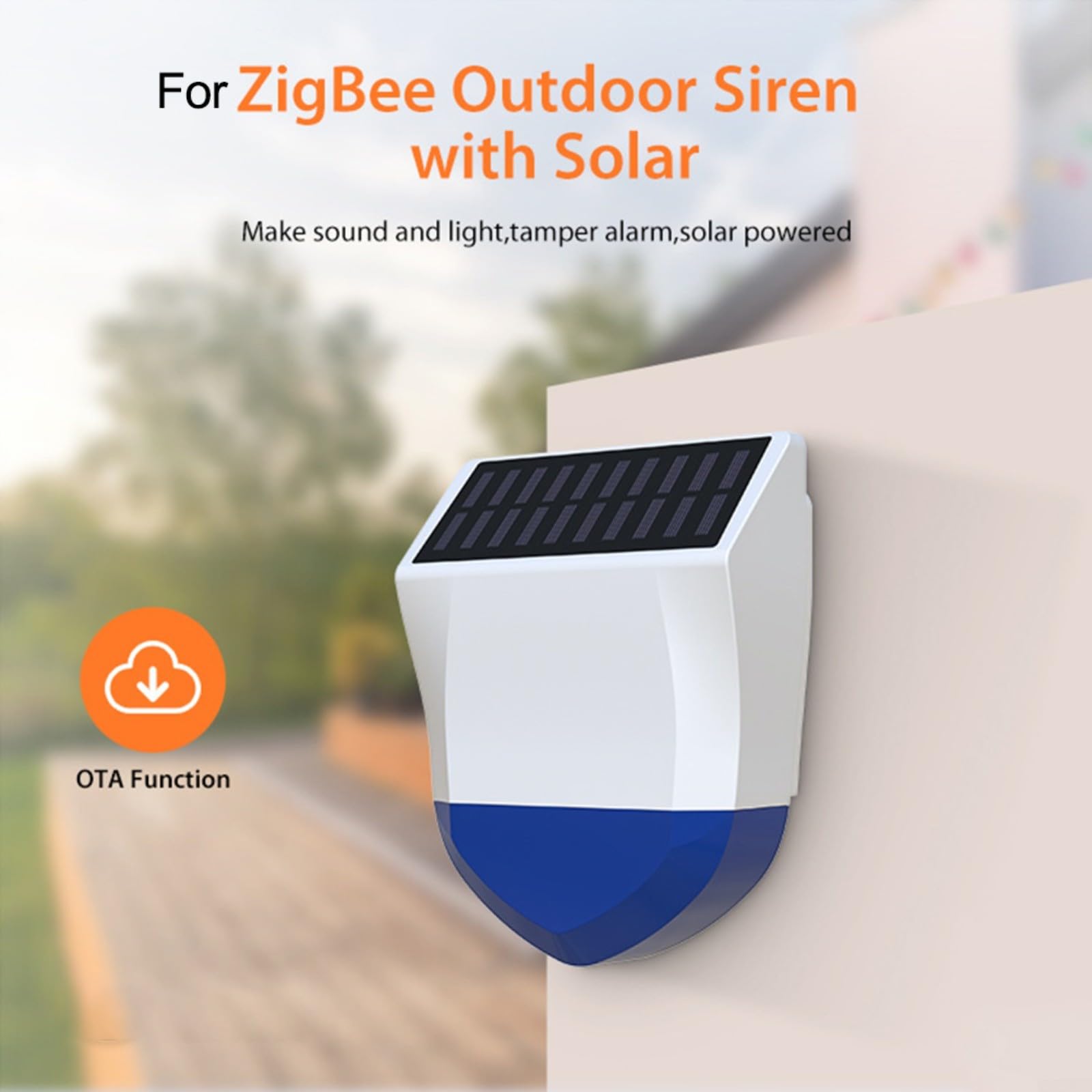 ZigBee - Alarma solar para exteriores para Tuya Smart, sirena de luz de sonido a prueba de lluvia, dispositivo de seguridad resistente a la intemperie ABS blanco 20 x 15 x 6,6 cm