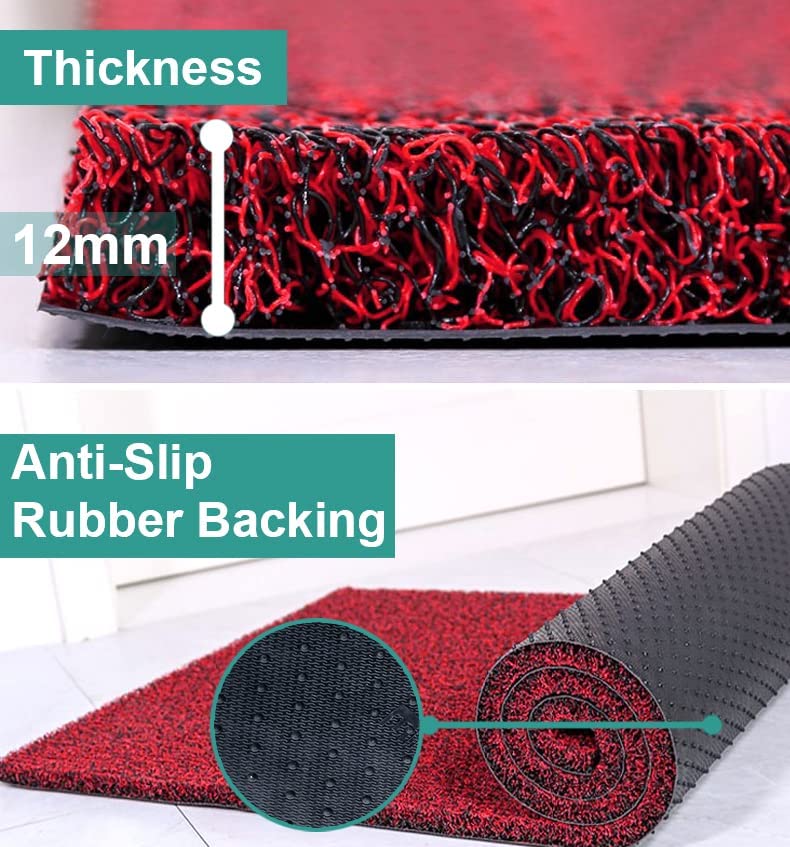 Image of PVC Cushion Rectangular Foot Mat Dirt Rub of Thick Mesh Main Entrance Doormat with Anti-Slip Rubber Backing for Home,Bedroom Bathroom,Offices,RestaurantsHospitals Shops (2X12Ft,Maroon)