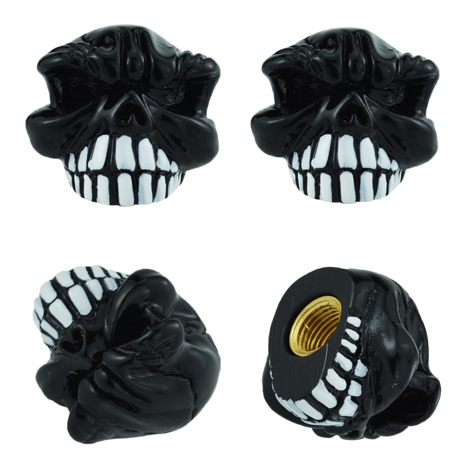 Temzzer Valve Stem Caps Skull 4pcs Car Tire Valve Caps for Most Vehicles Bikes Motorcycles, Black