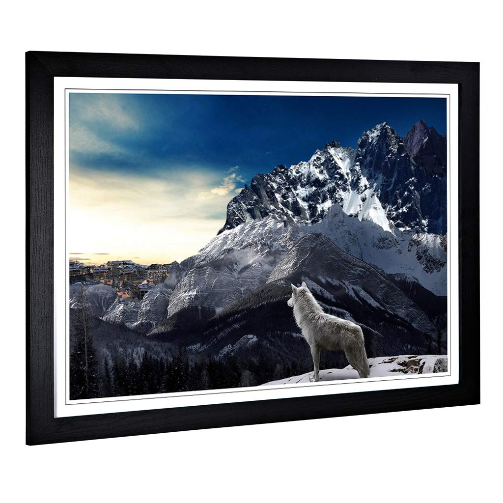 Big Box Art Framed Print of White Wolf Moutain Landscape Design | Wall Art Picture | Home Decor for Kitchen, Living, Dining Room, Bedroom, Hallway, Office, Black, A2 / 24.5x18 Inch / 62x45cm