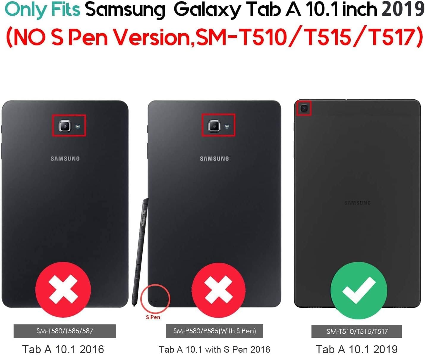 Case for Samsung Galaxy Tab A 10.1 2019 (SM-T510/T515),360 Degree Rotating PU Leather Folio Protective Case,Card Holder&Shoulder Strap for Woman Man,Red image 2