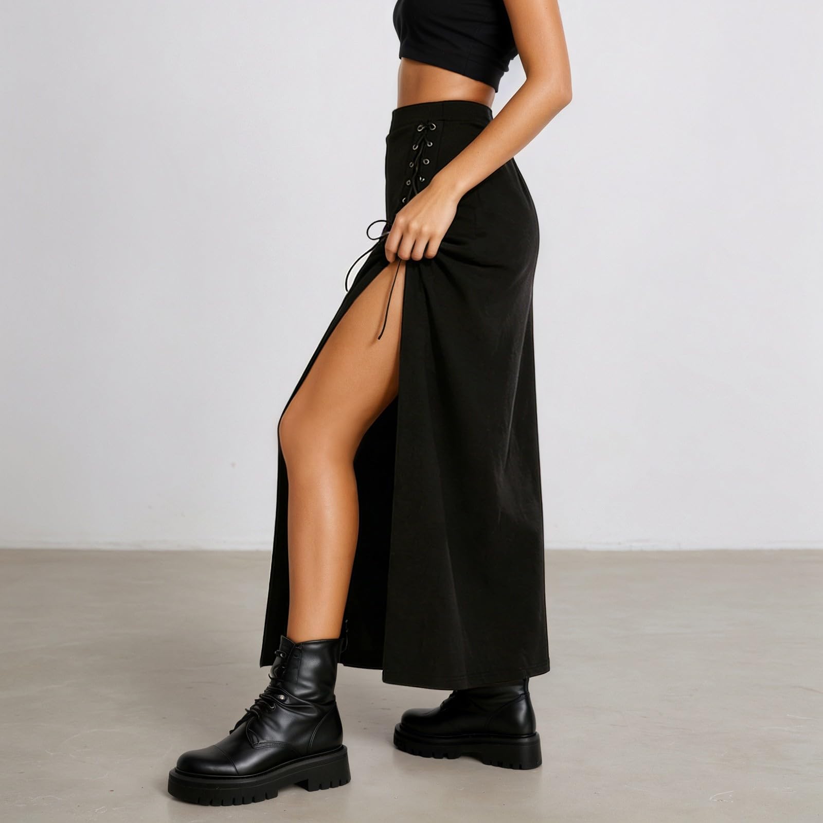 Rock Damen Gothic-Punk-Style Bodycon-Rock mit Schlitz Ösen-Schnürung für einen extravaganten Fashion-Statement