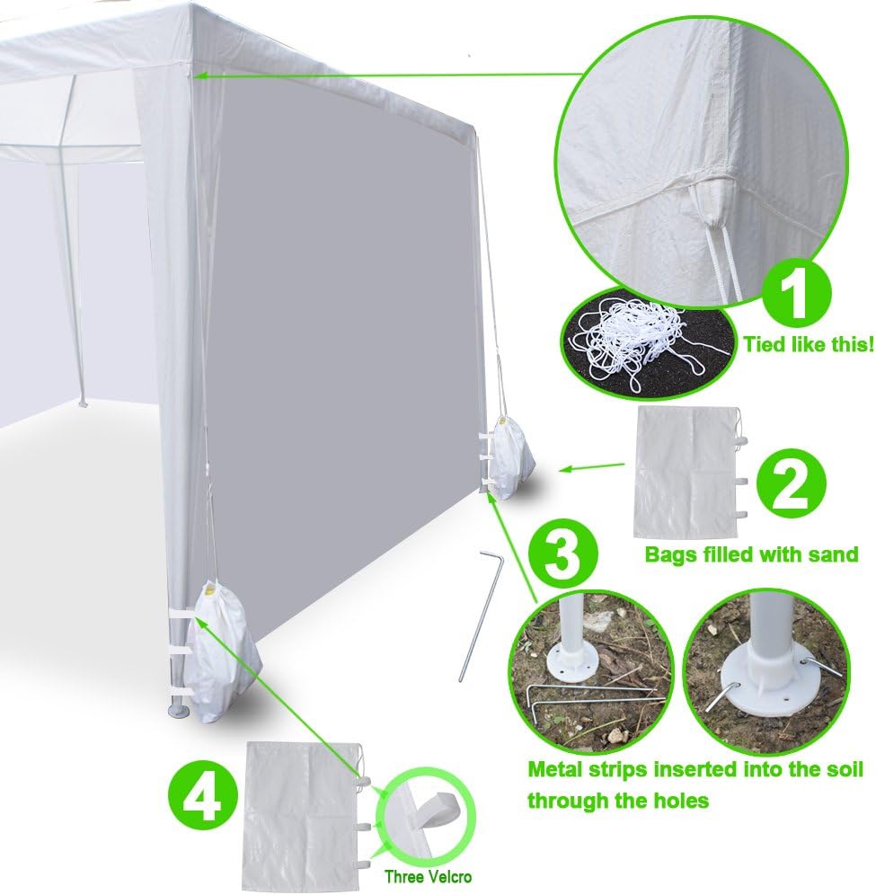 10'x20' Outdoor White Wedding Party Tent Waterproof Gazebo Tent Camping Storage Shelter BBQ Pavilion Canopy Cater Events with Removable Sidewalls and Windows Tent