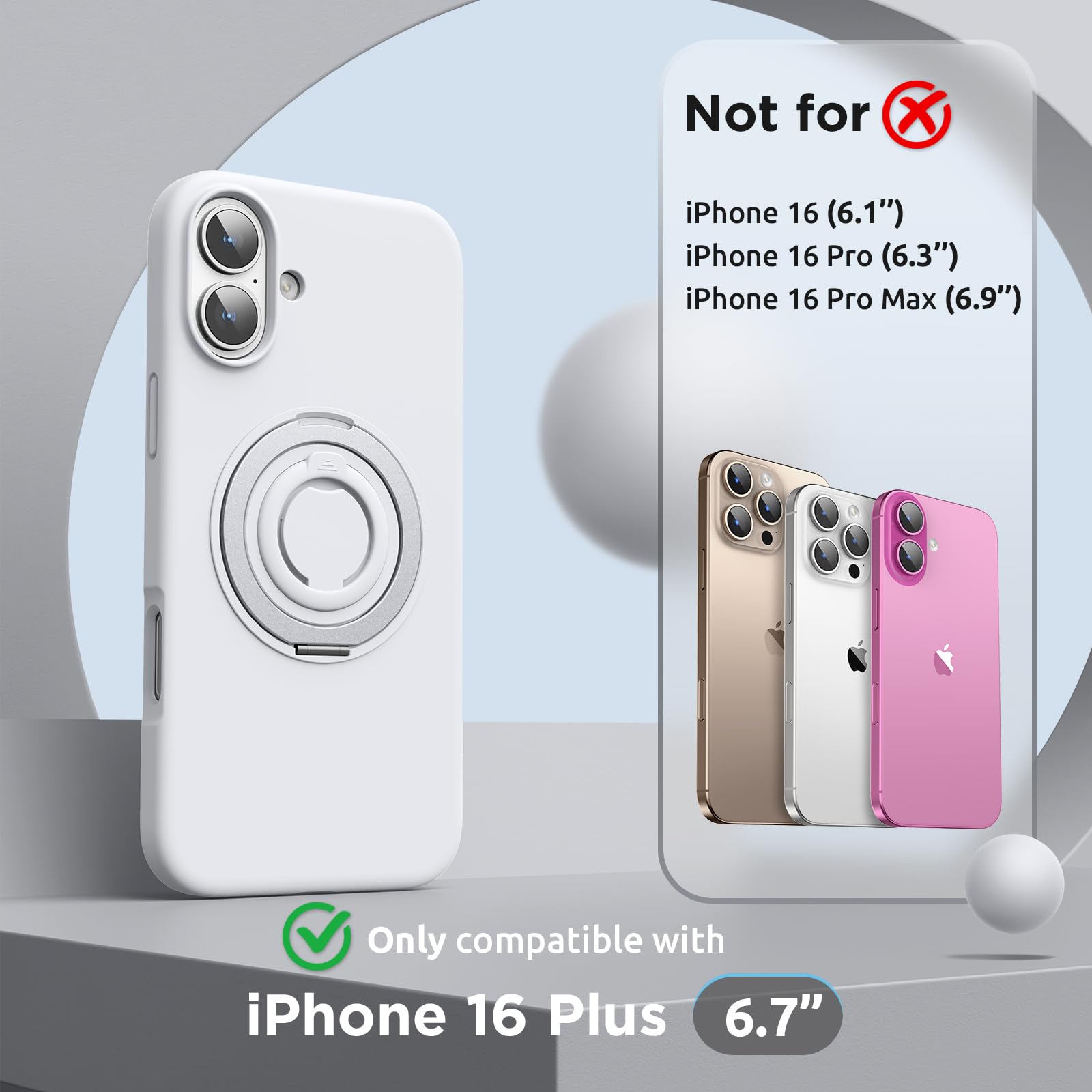 SURPHY Design for iPhone 16 Plus Case, with 360° Rotatable Magnetic Stand & Finger Ring - Image 2