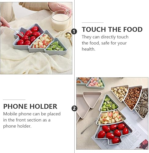 Miniatura 3 de 2 platos en forma de árbol de Navidad, bandeja de plástico dividida para servir aperitivos, 3 compartimentos multifunción para servir alimentos para