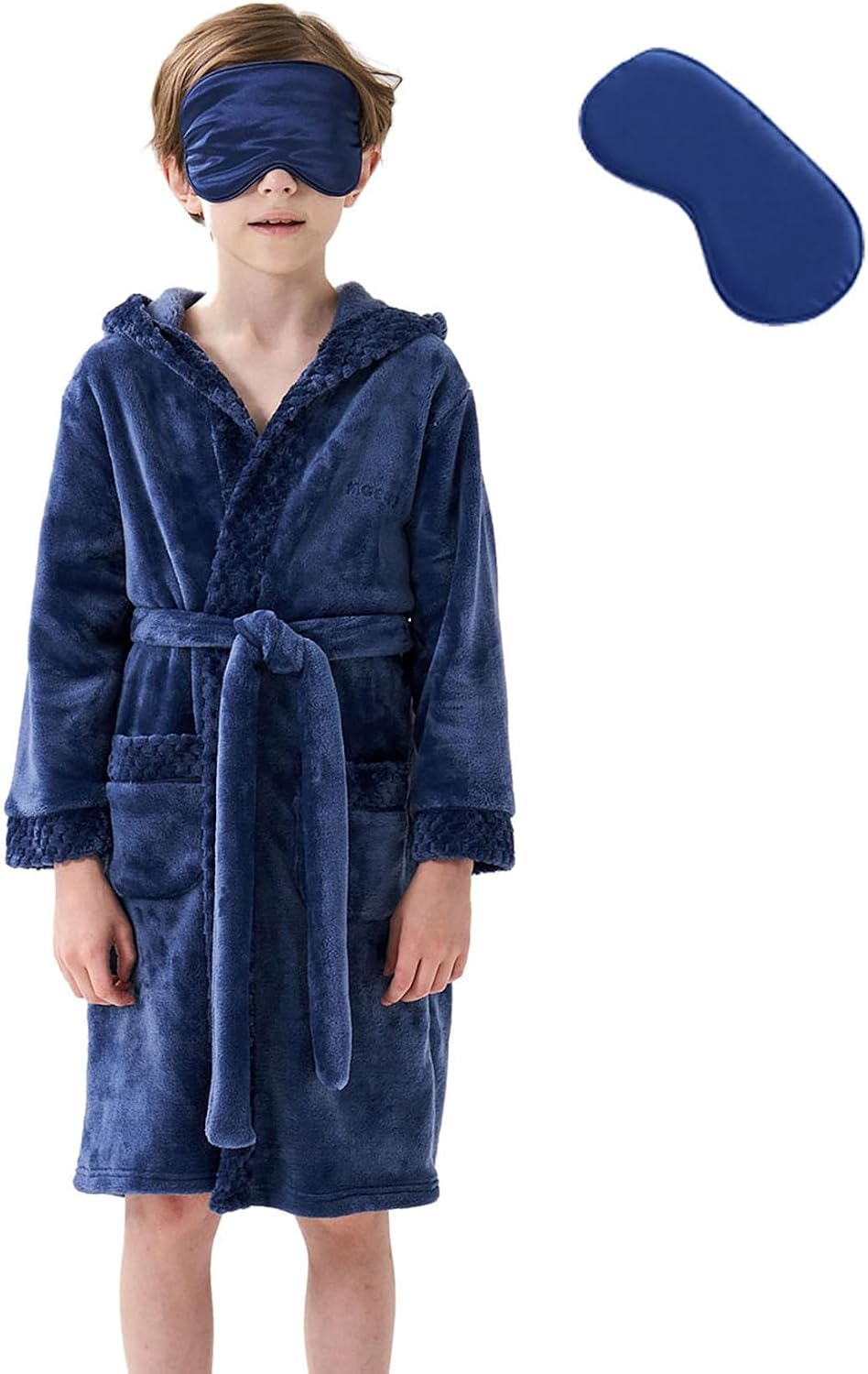 MGEOY Boys Girls Mid-Weight Plush Fleec Robe Soft and Warm Hooded Bathrobe for Kids