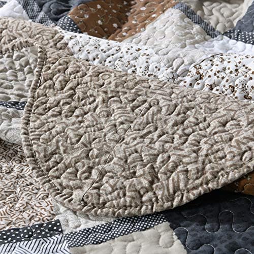Qucover Quilted Bedspread Brown 3-Piece Lightweight Microfiber Reversible Brown Patchwork Bedspread with 2 Pillowcases, King Size Bedspread Coverlet Set 230x250 cm