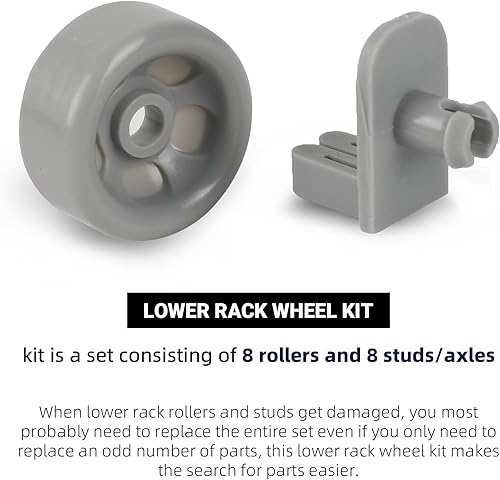 Miniatura 4 de Paquete de 8 rodillos y pernos de repuesto exacto WD35X21041 para lavavajillas - Kit de ruedas para estante inferior compatible con lavavajillas GE