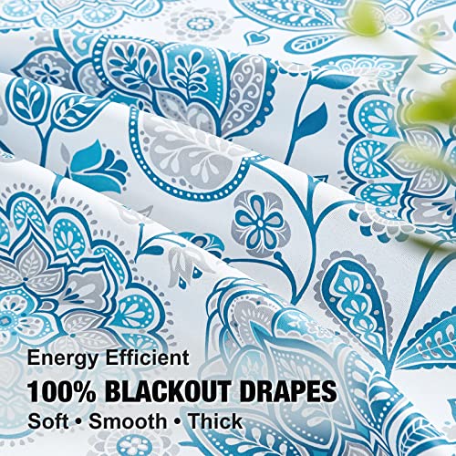 Fmfunctex Print Blackout Curtains Blue Grey Jacobean Floral Thermal Window Panels For Bedroom Living Room 96Inch Long Vintage Paisley Drapes For Window Multi Grommet Top 2 Panels #TOP3