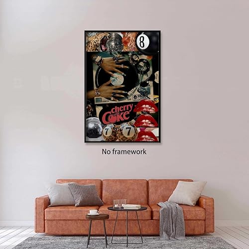 Miniatura 4 de Allegroverse Arte de pared retro de mujer negra a la moda, póster de música vintage con tocadiscos de música y vinilo para DJ, pintura en lienzo