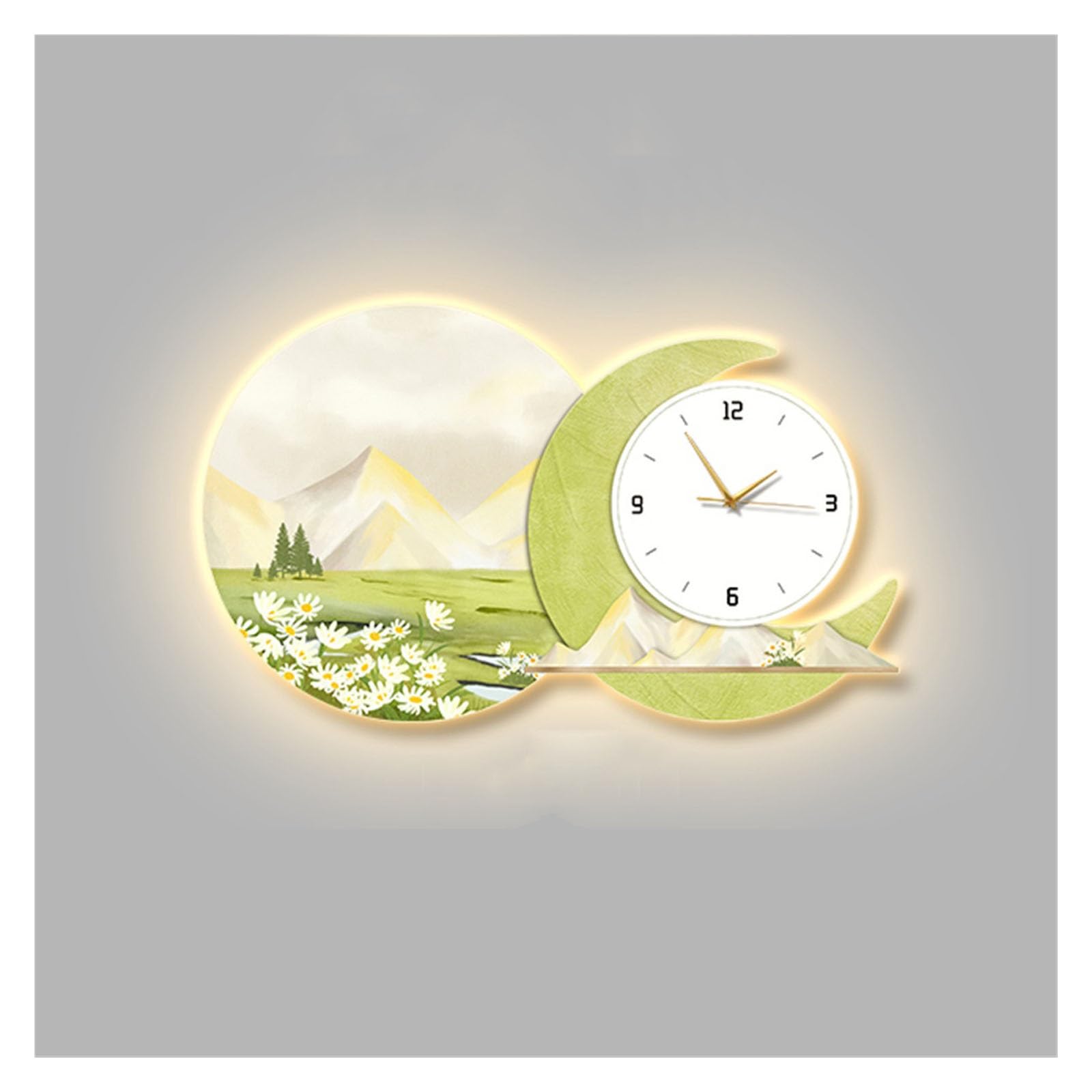 Dekoracyjny obraz z zegarem Crystal Porcelain Wall Painting Wall Clock Set, Wall Art Hanging Clocks, Luxury High End Modern Decorative Lampa ścienna(Green,80 * 60cm)