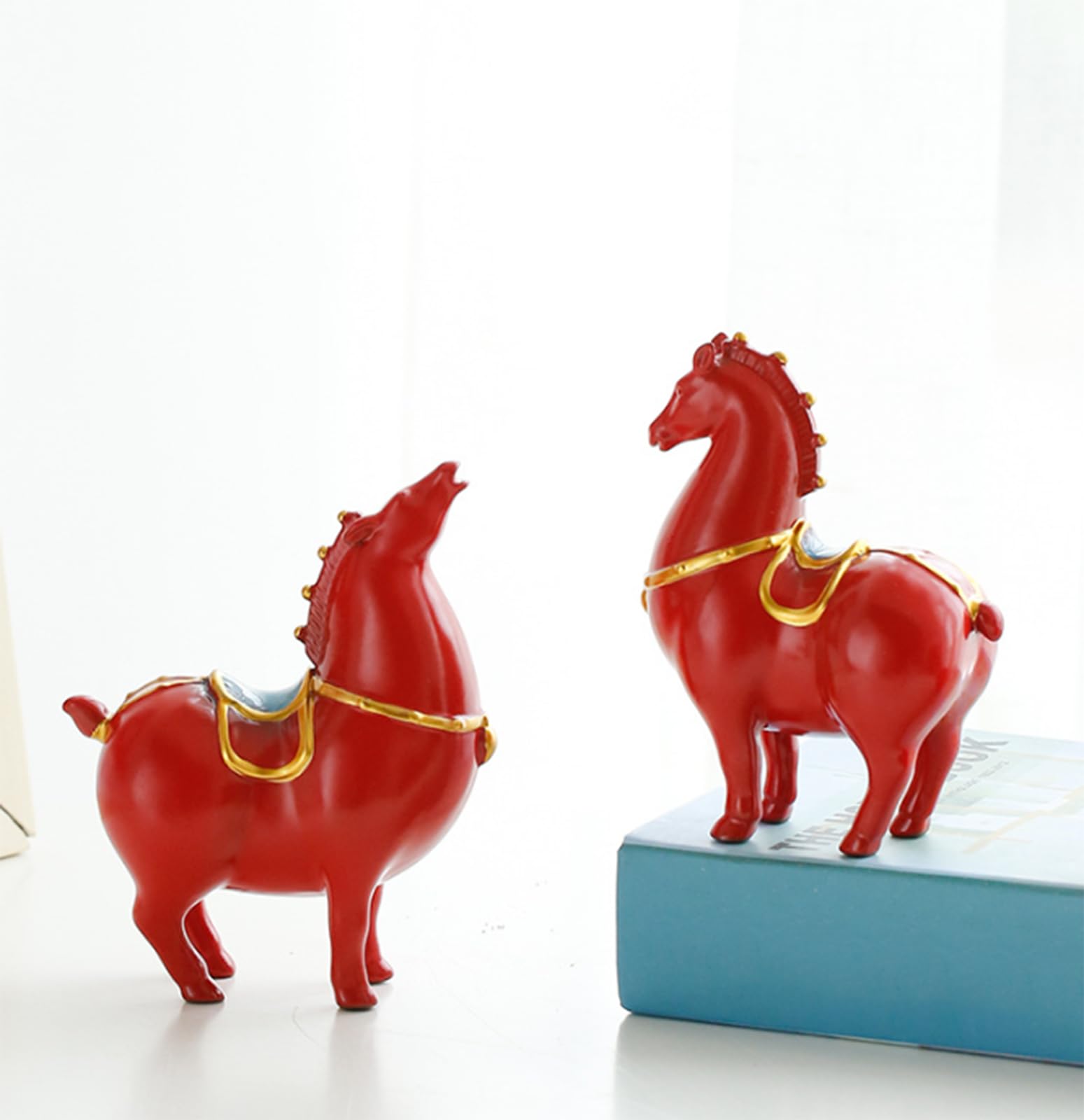Artigianato di Statue di Cavalli in Ceramica, Ornamento di Statuette Feng Shui in Ceramica Rossa, Scultura di Animali di Cavallo Grasso e Carino Fatta a Mano per la Decorazione,A