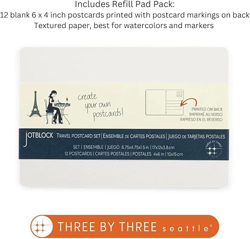Miniatura 8 de Three by Three Seattle jOTBLOCK - Juego de lápices de acuarela de viaje crea postales artísticas, 12 postales en blanco, 5 lápices de acuarela,