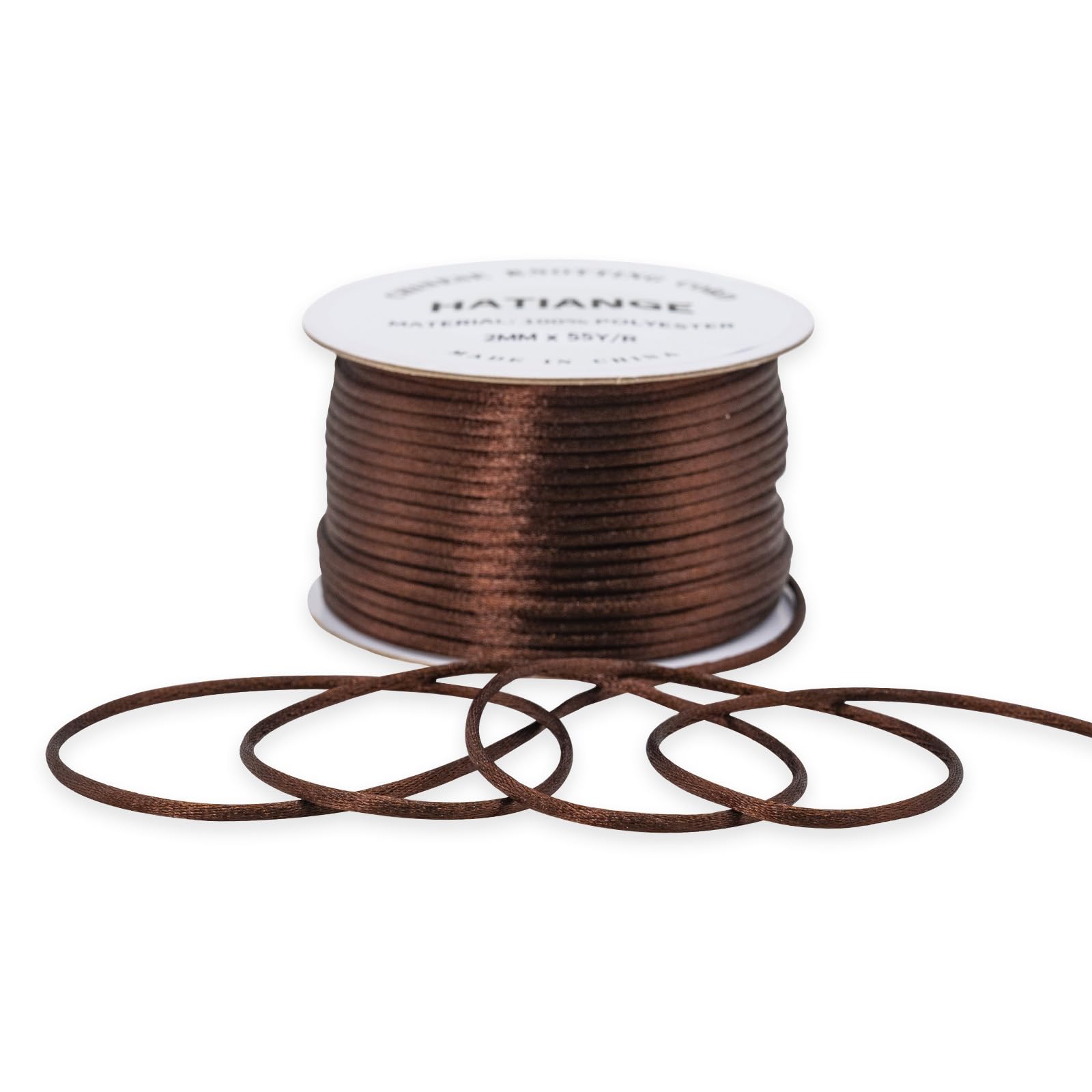 2mm Brown Satin Rattail Cord String for Jewelry Making Bracelet Necklaces Beading Thread Macrame Chinese Knot Craft -55yards — image 1