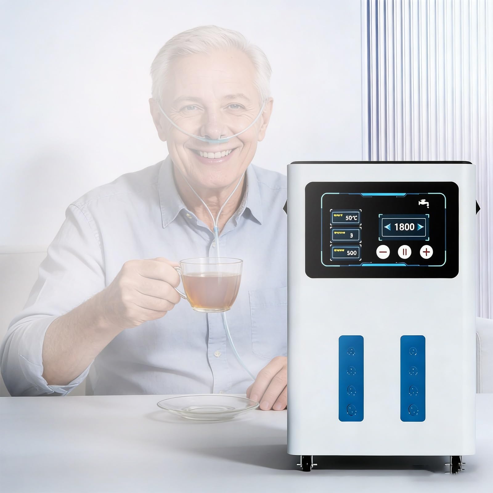 Inhalator Wodorowy, 900-1800 Ml/Min Urządzenie Do Inhalacji Wodorem Technologią SPE/PEM Wydajność 99,99% Do Użytku Domowego Placówkach Opieki Osobami Starszymi(1500ML)