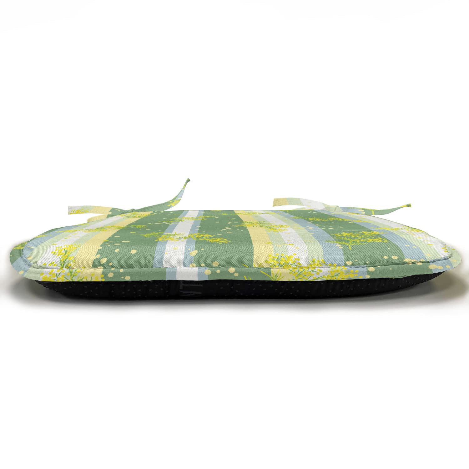 Ambesonne Striped Chair Seating Cushion, Mimosa Spring Flower Leaves on Striped Back March Blossoms Feminine Design Art, Anti-slip Seat Padding for Kitchen & Patio, 16