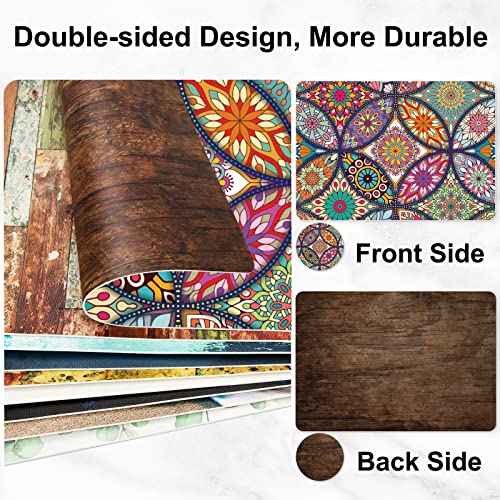 Placemats Set Of 6, [ Double-Sided ] Faux Leather Place Mats With Coasters Stain Heat Resistant Oil-Proof Washable Wipeable Indoor Table Mats For Dining Kitchen Decor - Mandala #TOP1