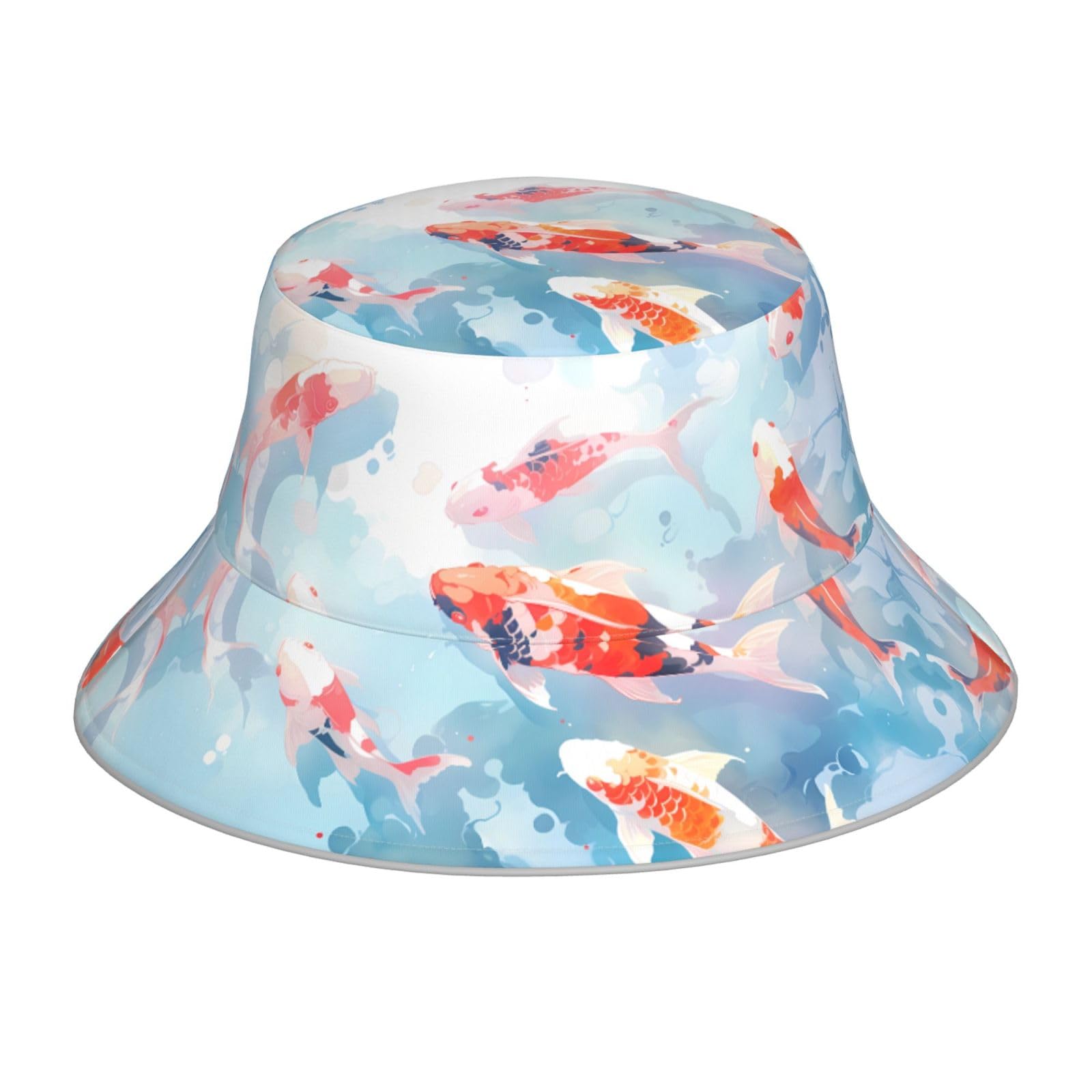 PHAYAH Koi Fish Swim Printing Bucket Hats Sun Hats for Uv Suitable Fishing Hiking Travel Camping Beach Black