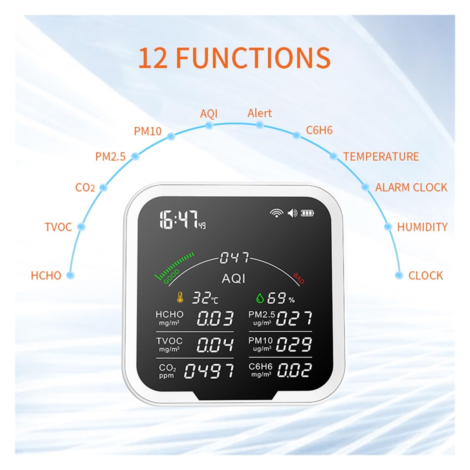 NImomo Monitor De Calidad Del Aire Multifuncional PM2.5 PM10 HCHO TVOC Co2 Detector De Temperatura Y Humedad Pantalla Lcd Probador De Aire