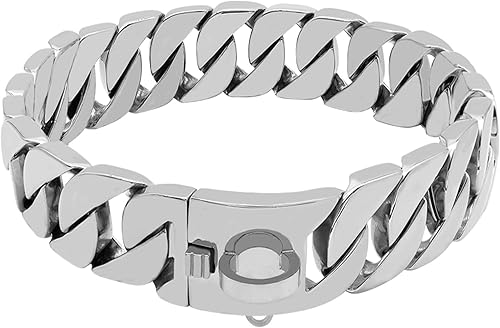 Collar de perro de acero inoxidable para perros grandes, cadena para caminar al aire libre, 1.260in, collar de perro de eslabones cubanos resistente