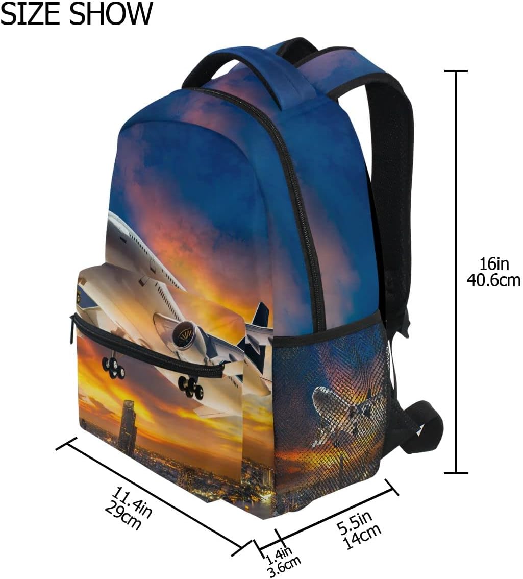 Airplane City Sunset Backpack School Book Bag Lightweight Laptop Backpack for Boys Girls Kids
