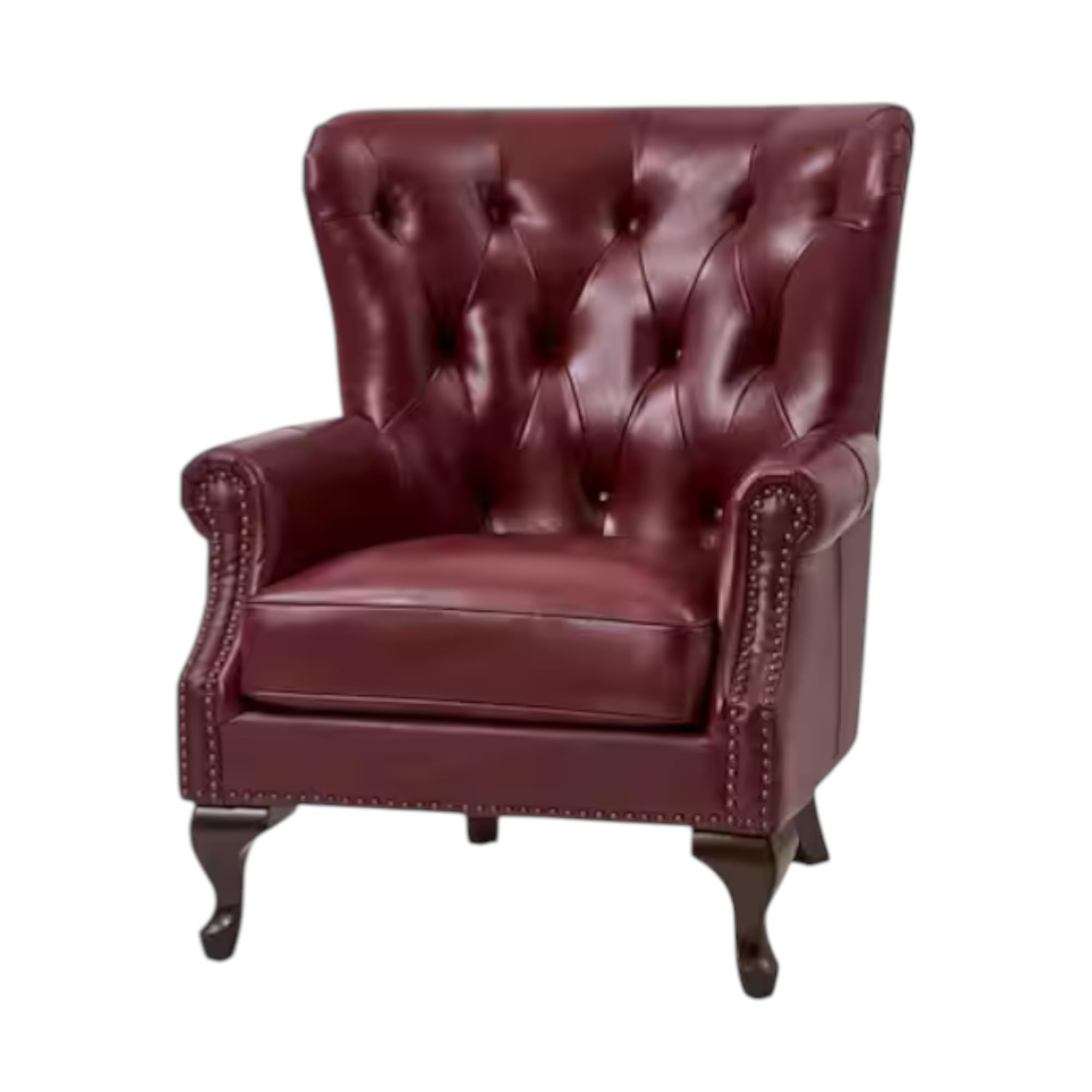 KILEX Classic Wingback Leather Armchair | Single Seater Sofa Chair with Nailhead Trim & Wooden Legs for Living Room (Burgundy)-image-36