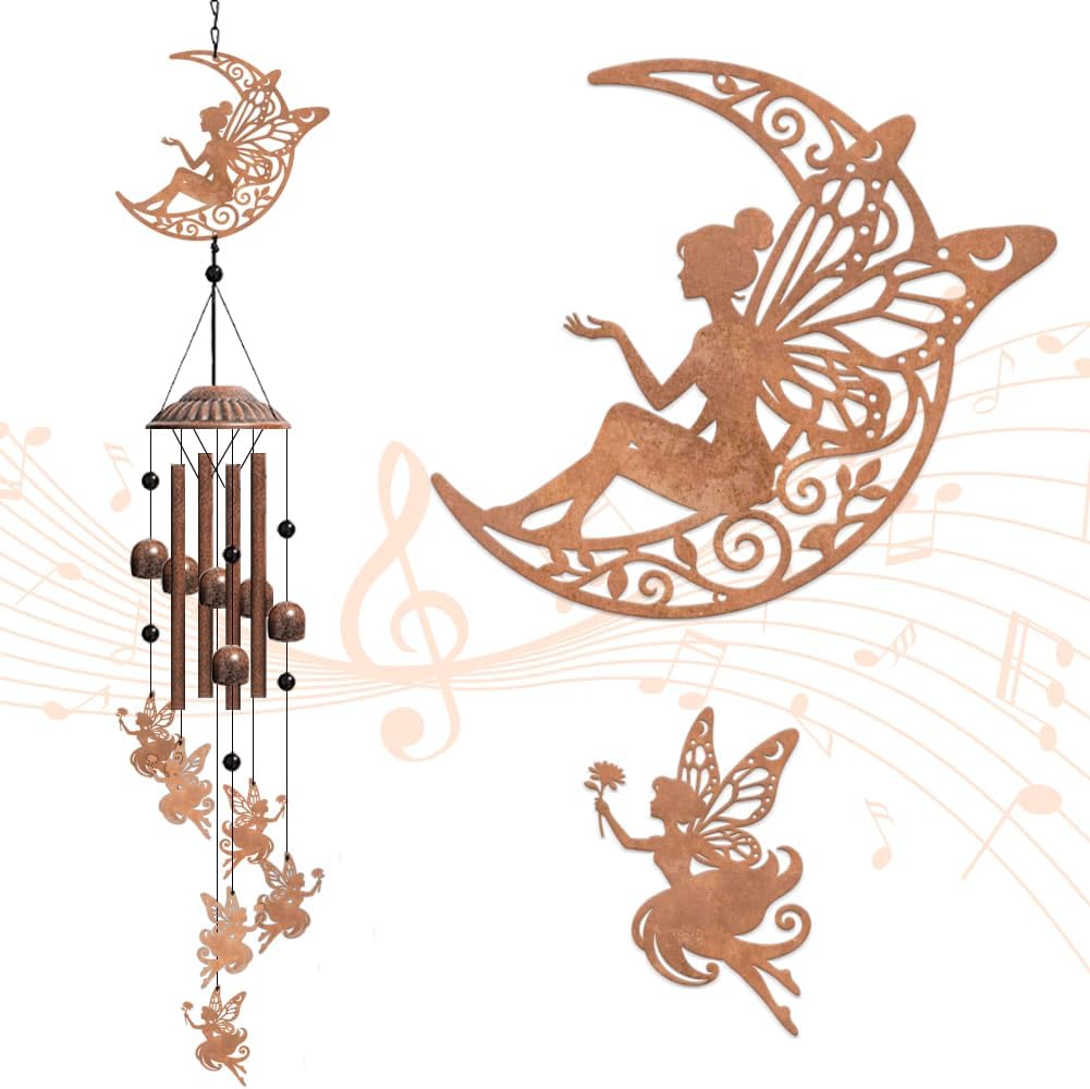 OLYCRAFT Fairy Moon Wind Chimes Outdoors Wind Chime Sympathy Memorial Windchime Iron Windchime Memorial Presents Hanging Windbell for Patio Backyard Home Garden Pendant Decoration