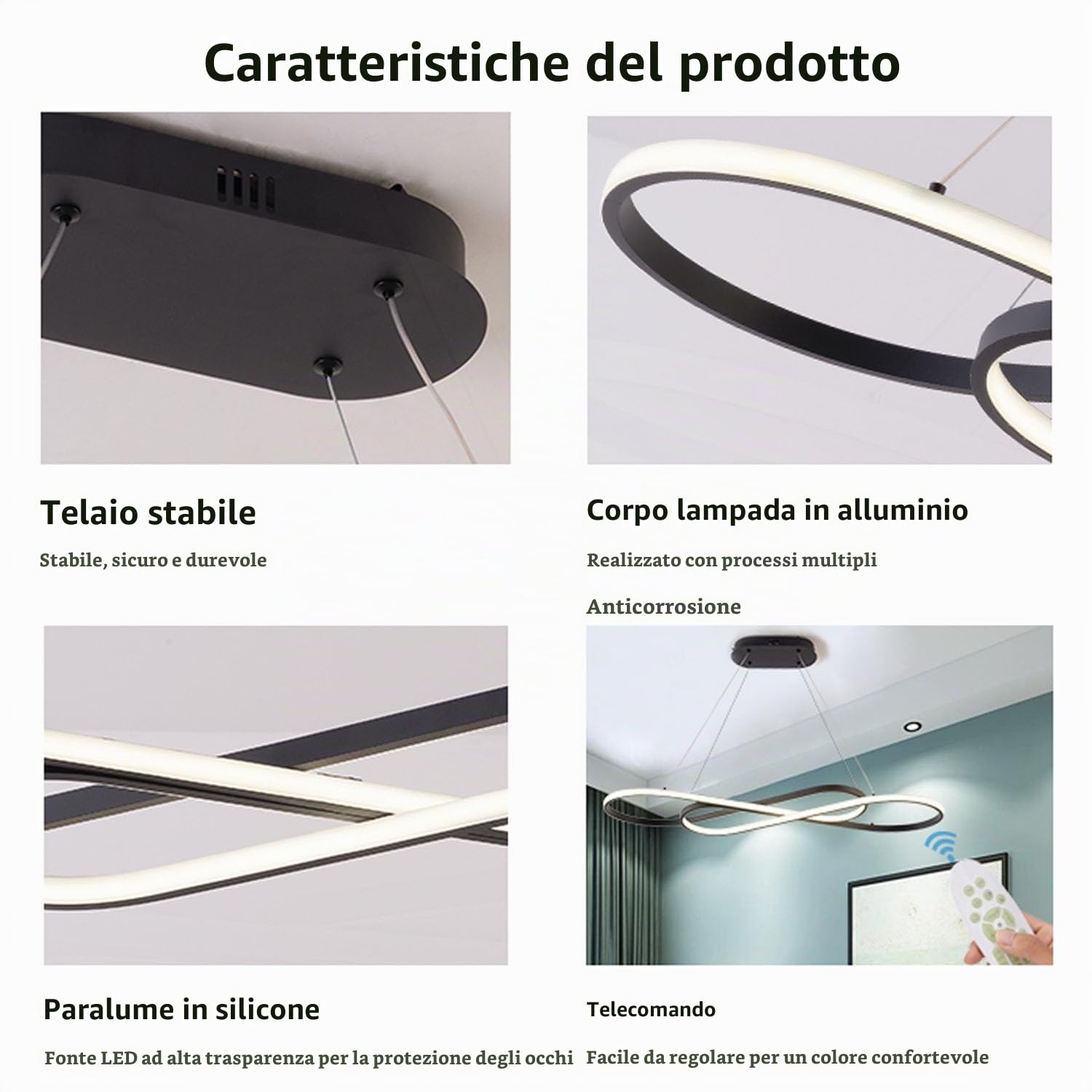 ASJK Lampadario Moderno, luce a sospensione LED dimmerabile con telecomando, lampadari camera da letto, cucina, ristorante, 3000K-6000K, 54W