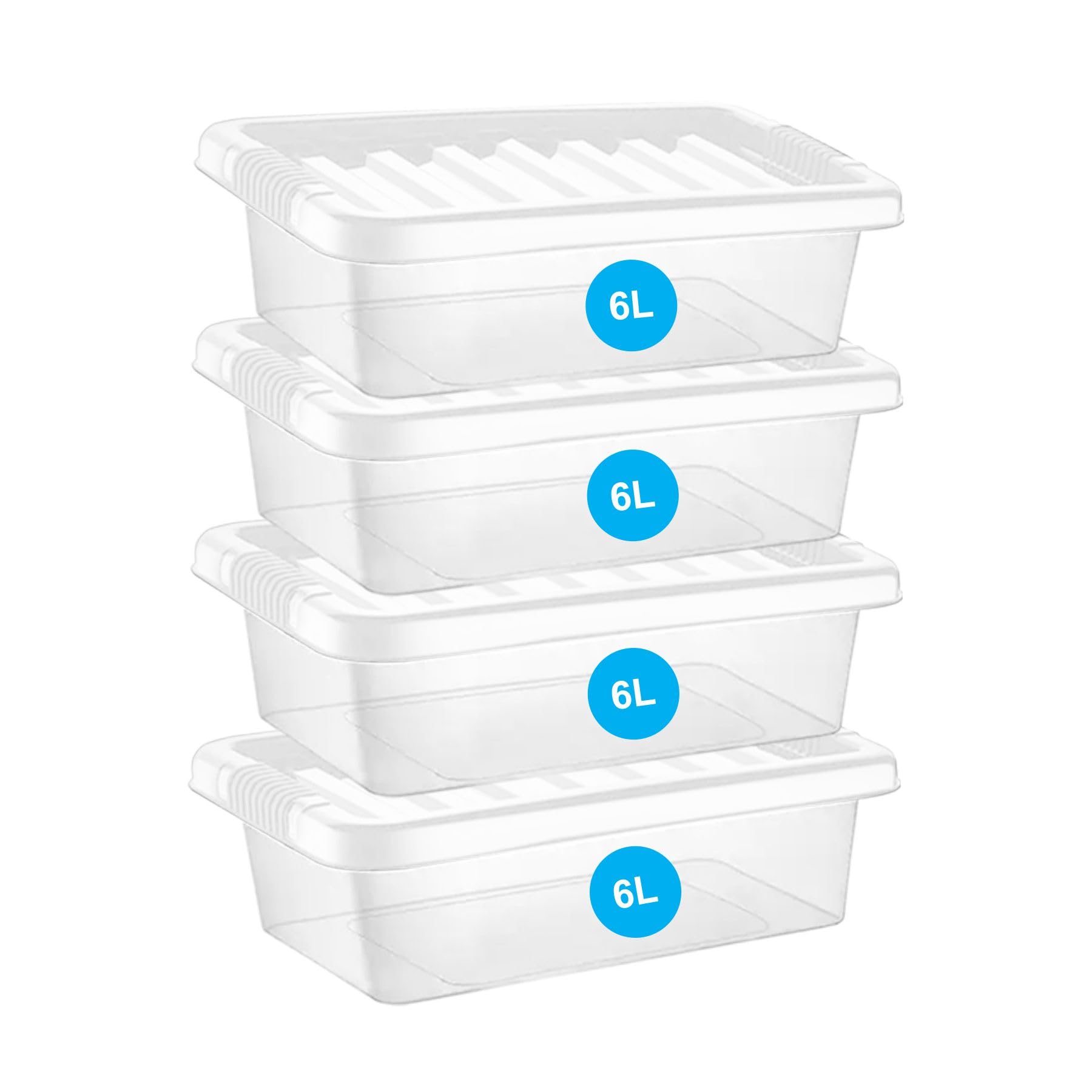 Relianceuk Clear 4 X 6 Litre Plastic Storage Boxes With Lids | Underbed Storage Box For Clothes Shoes Crafts | 6L Stackable, Nestable Bpa Free Small Plastic Containers For Home Office Kitchen