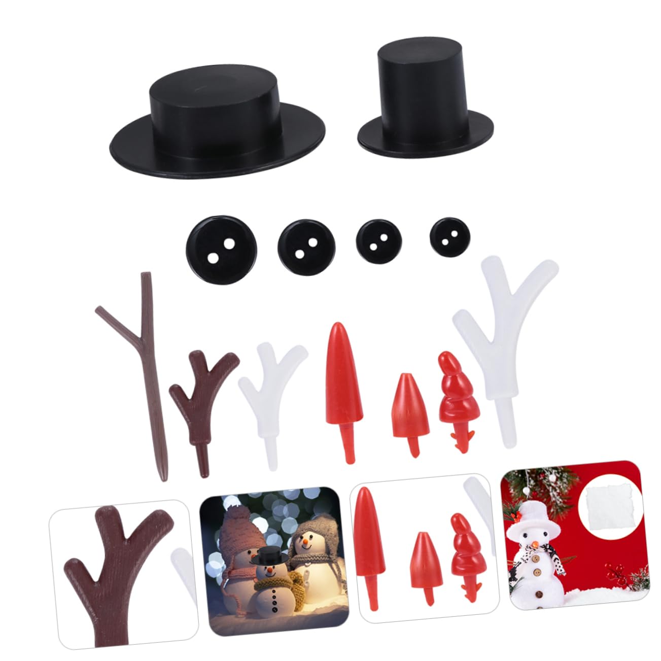 Amosfun 3 Sätze Handgefertigte Accessoires Schneemann Schwarze Zylinder Schneemann-schaltflächen DIY Zubehör Handgefertigte -zubehör Plastik 302 Stück * 3