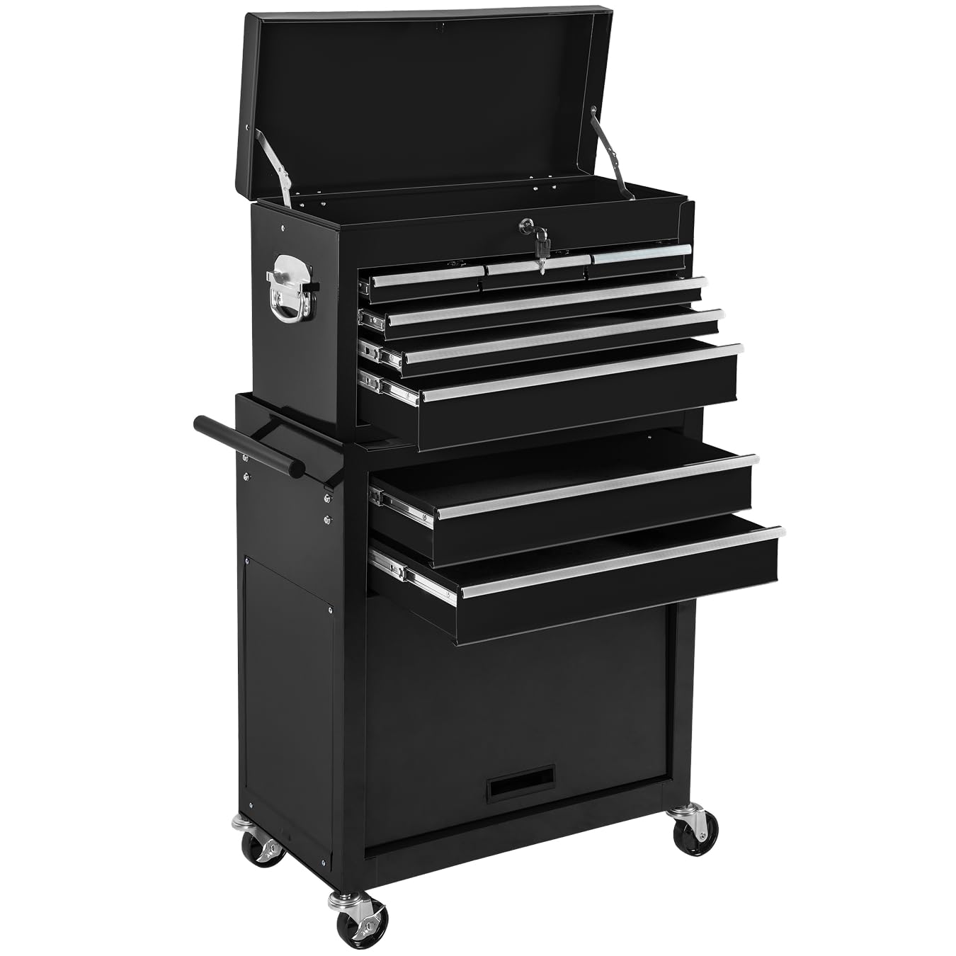 tectake® Carro Herramientas, Cajón Extraíble, Cerradura, 10 Compartimentos, Frenos, Alfombrillas Antideslizantes, Robusto, Carro Taller Completo, Carrito Auxiliar, Organizador Herramientas - Negro