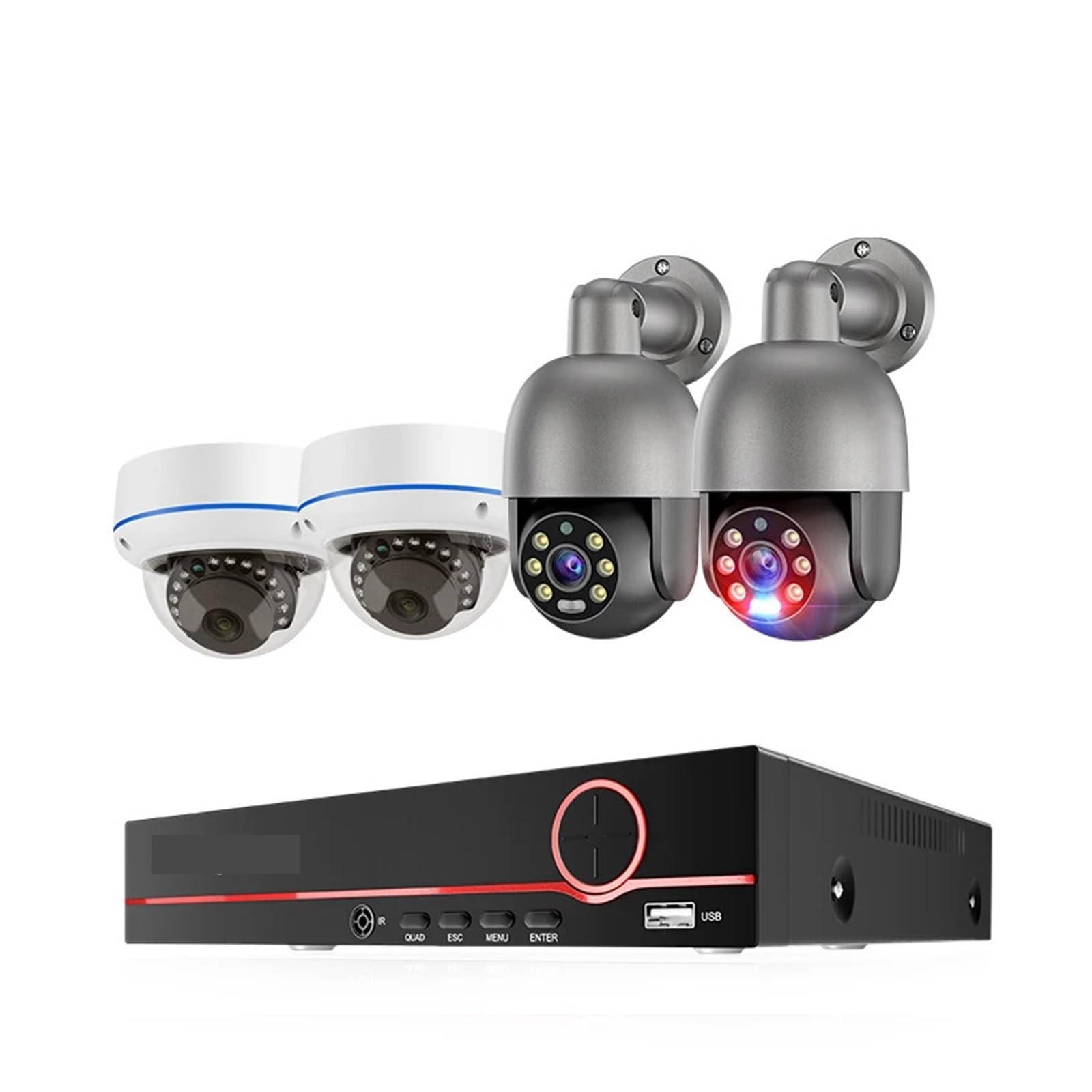 Système de caméra de sécurité CCTV PoE 8CH 5MP, dôme PTZ, Audio(None,8CH NVR 4 Camera)