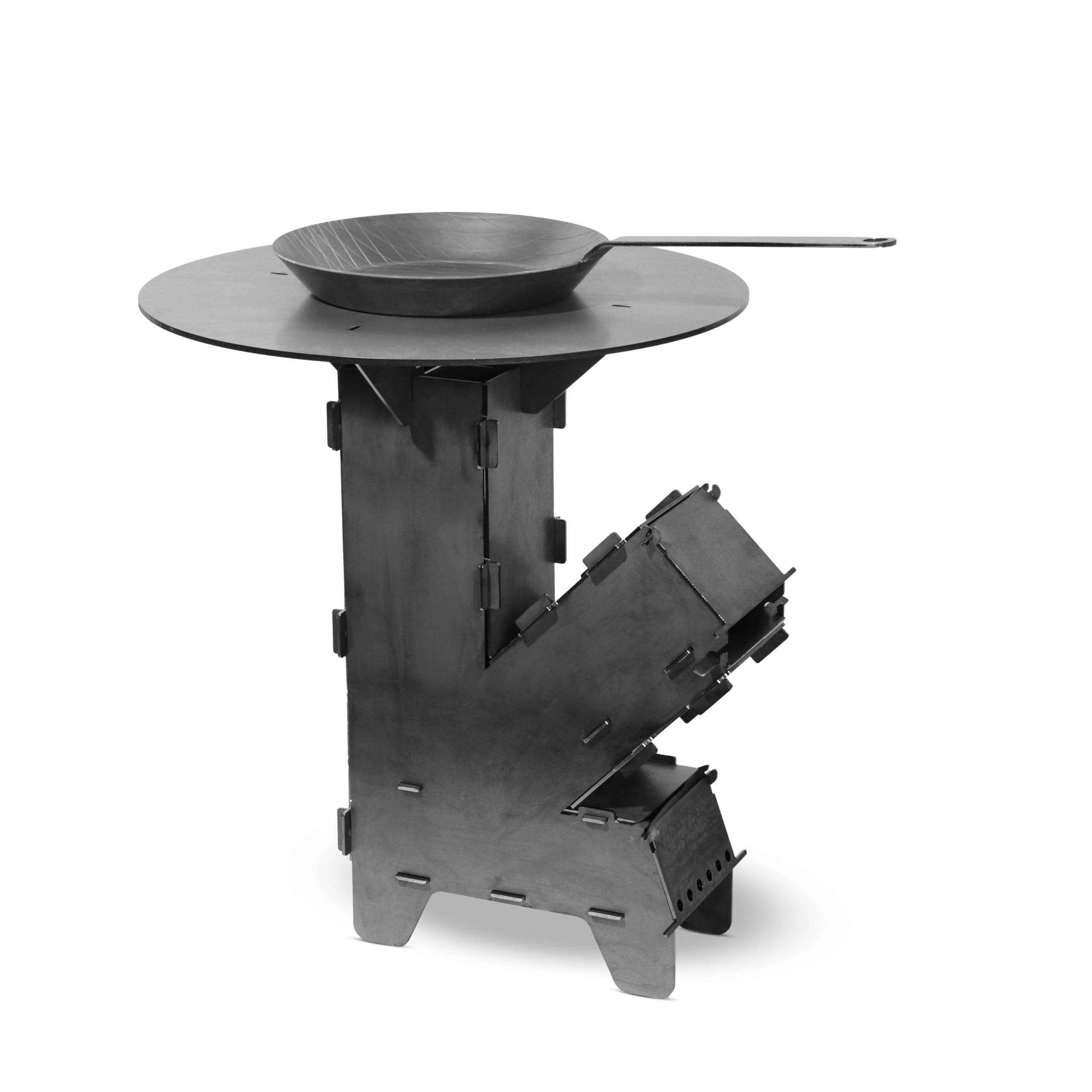 Czaja Fourneau Fusée avec Plaque de Cuisson 5 mm et Poêle en Fonte - Système Modulaire en Acier Massif, Brasero BBQ, Plaque de Feu, Poêle à Bois, Réchaud de Camping, Barbecue - Fabriqué en Allemagne