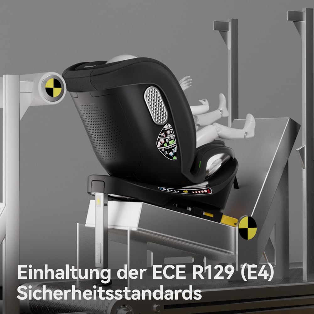 Kindersitz Reboarder 360 Drehbar mit Isofix i-Size 0–12 Jahre 40–150 cm FWF RWF Verstellbare Kopfstütze Rückenlehne Liegeposition Getränkehalter Schwarz