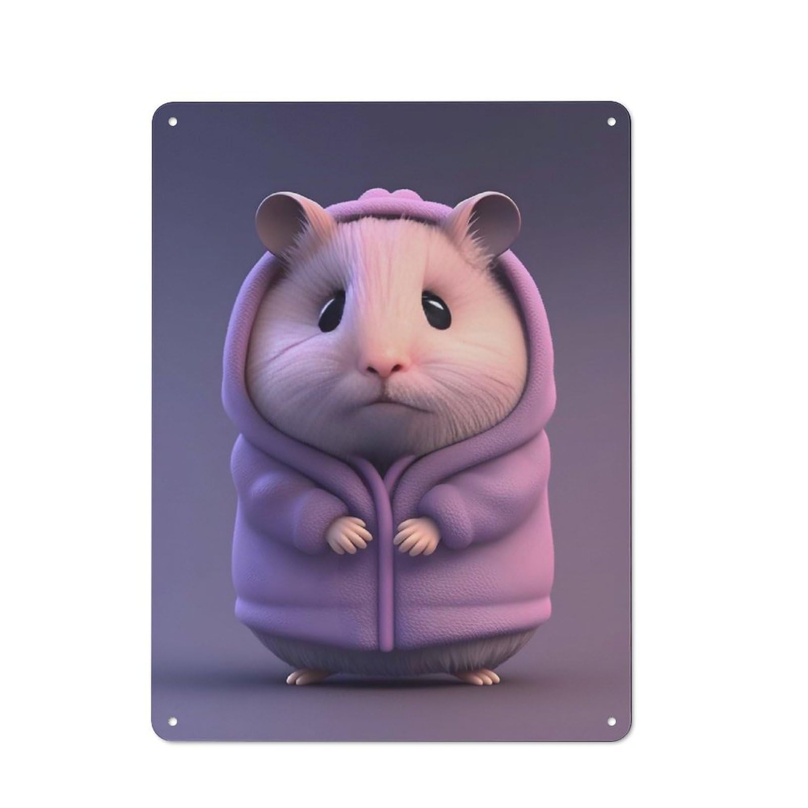 Junmoney Hamster 3D Purple Hoodie Vintage Metal Wall Sign 40X30cm For Café Or Restaurant, For Metal Sign Collectors, For Garage And Workshop Walls
